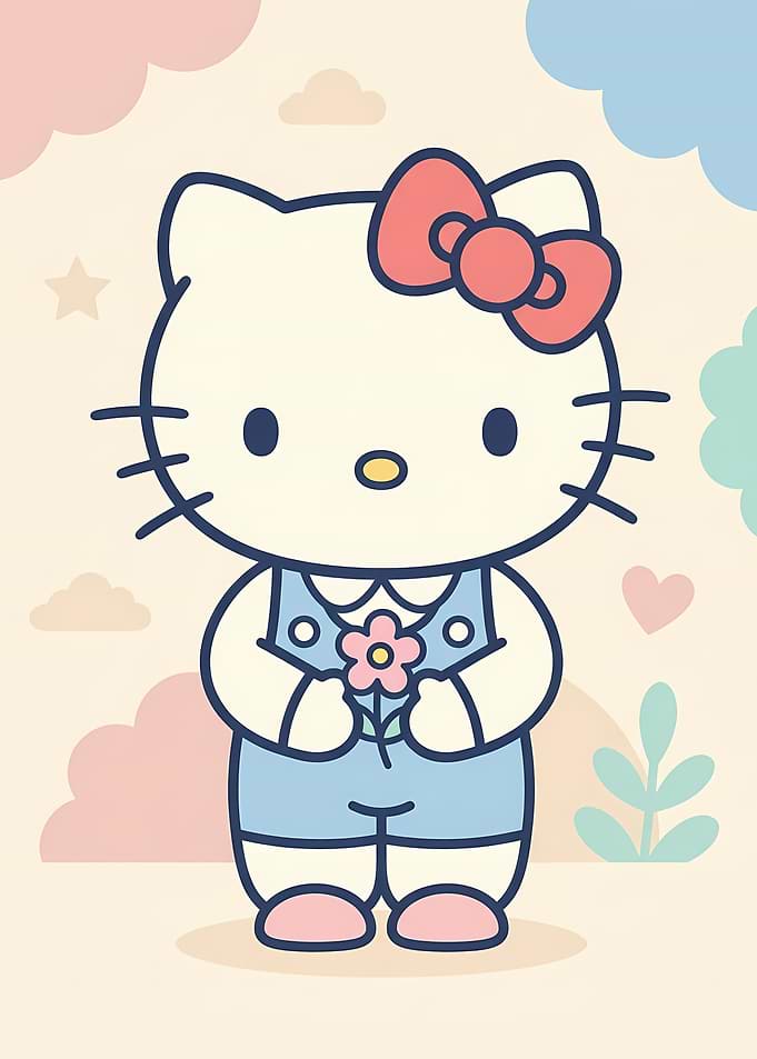 Hello Kitty Holding a Flower