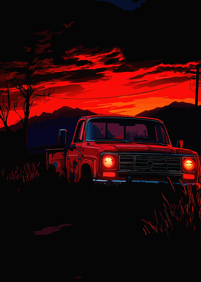 Vintage Red Truck at Sunset