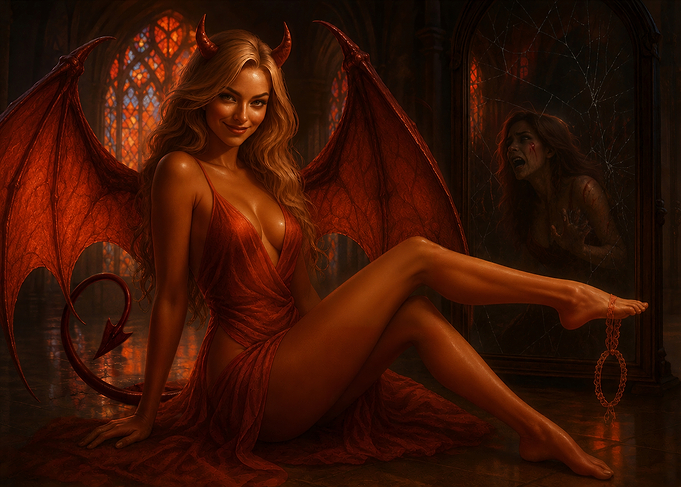 Seductive Succubus and Mirror Reflection