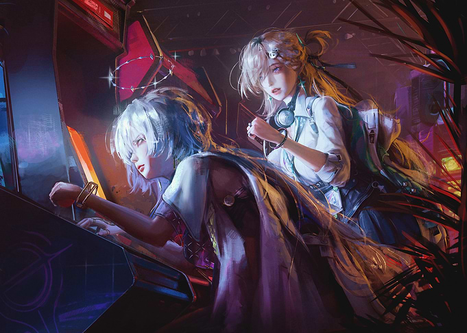Anime Girls Playing Arcade Games