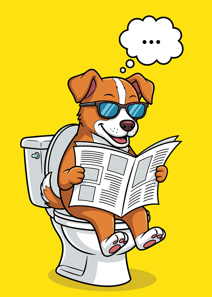Cool Dog Reading Newspaper on Toilet