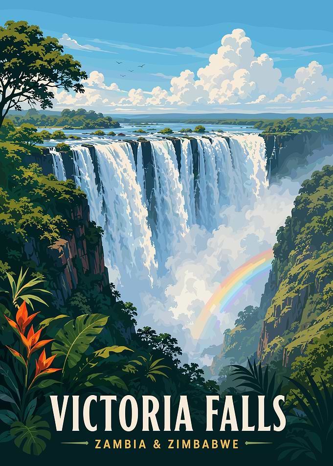 Victoria Falls Zambia Travel Poster