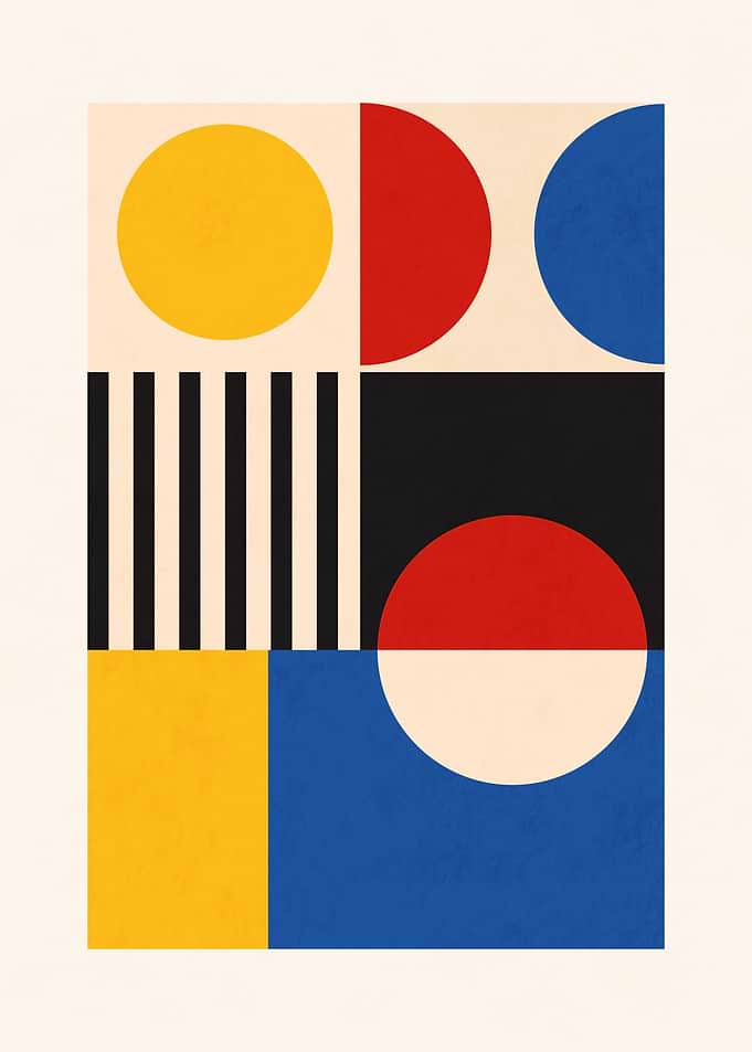 Bauhaus Grid - Retro Minimalist Primary Colors Geometric Art