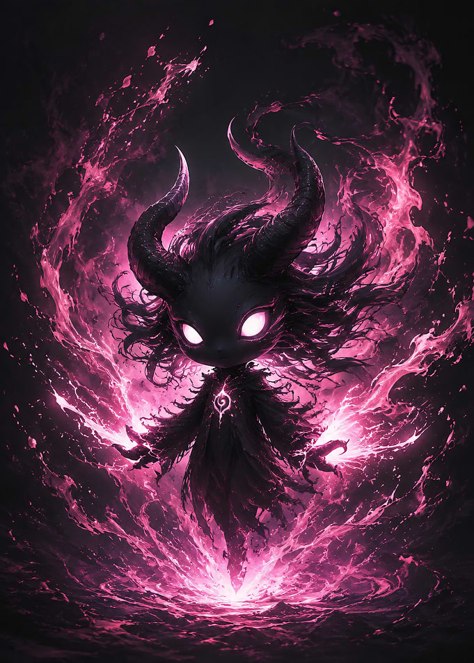 Dark Chibi Demon with Pink Flames