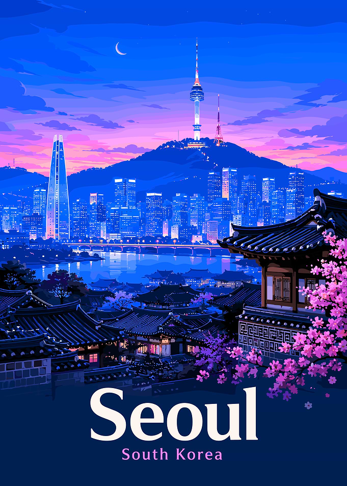 Seoul South Korea Night Cityscape Poster
