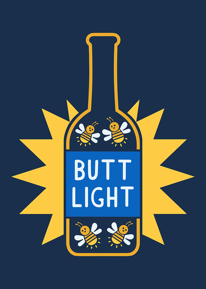 Butt Light Funny Bee Pun Beer Poster | Minimalist Retro Wall Art