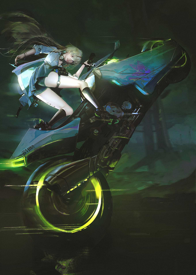 Anime Girl Riding Futuristic Motorcycle