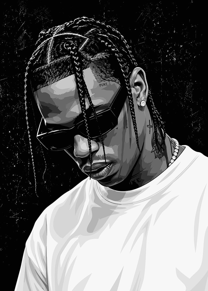 Travis Scott Black and White Portrait