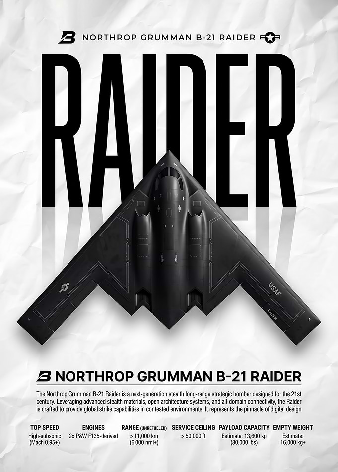 black Northrop Grumman B-21 Raider Poster