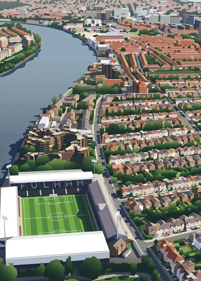 Aerial View of Craven Cottage Stadium