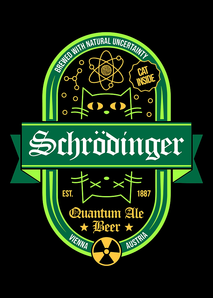 Schrödinger Cat Beer Label Poster | Funny Quantum Physics Vintage Wall Art