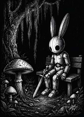 Mechanical Rabbit Knight in Dark Forest