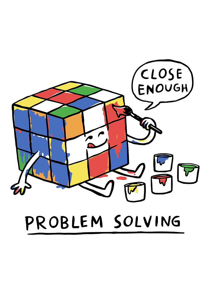 Problem Solving Rubik's Cube Funny Cartoon Poster | Hand Drawn Wall Art
