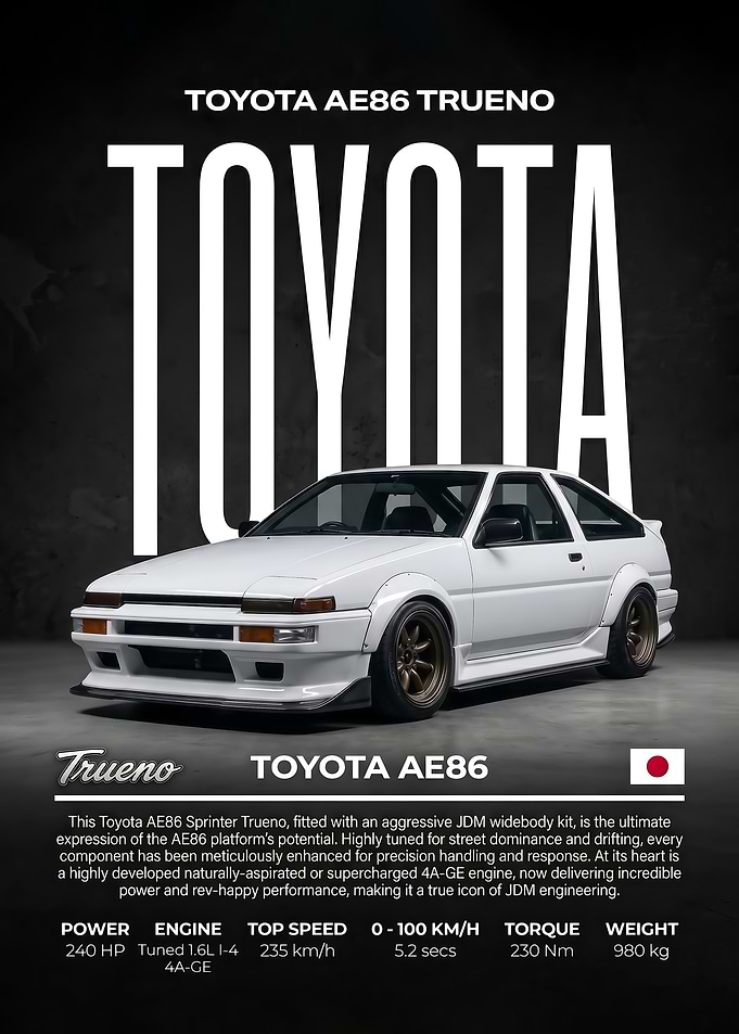 white Toyota AE86 Trueno JDM Poster