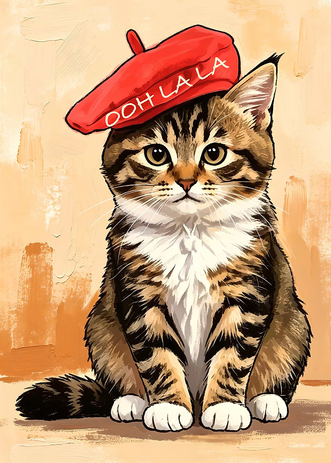 Cute Tabby Cat Wearing French Beret