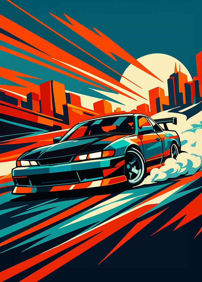 Retro Drift Car City Sunset