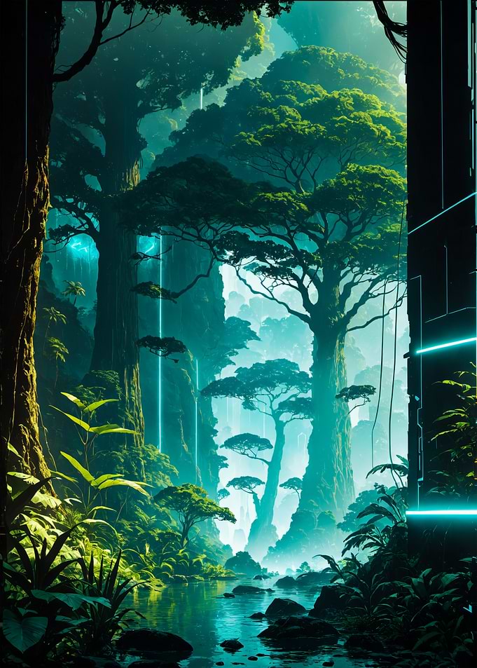 Fantasy Bioluminescent Sci-Fi Jungle Landscape