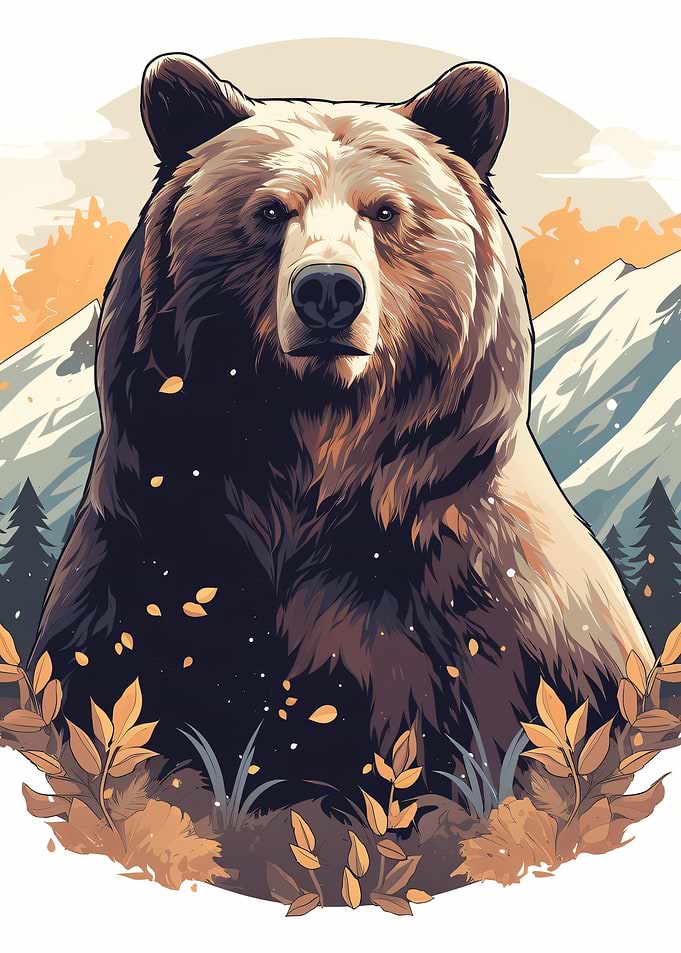 Majestic Grizzly Bear in Autumn Mountains