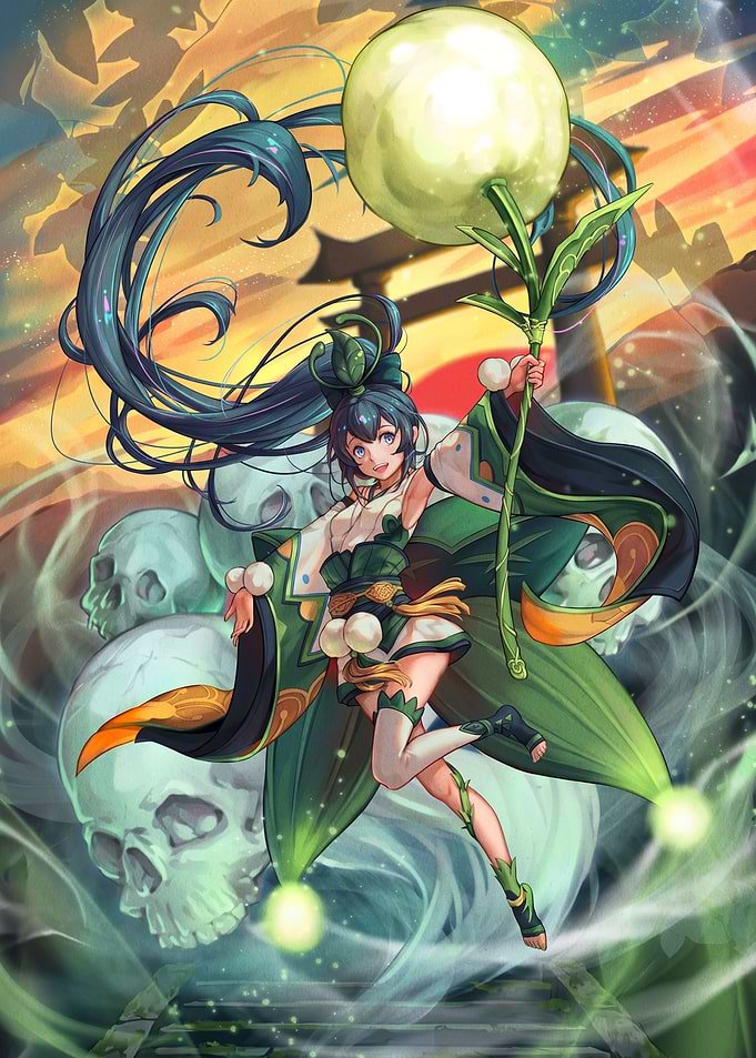 Anime Girl with Glowing Flower Staff