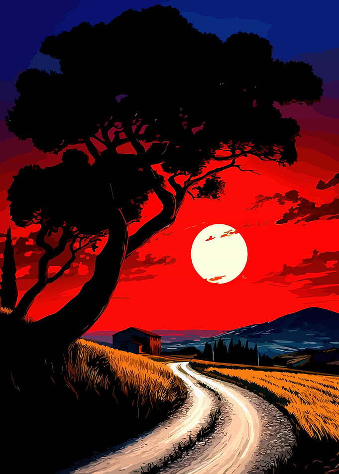Vibrant Sunset Over Country Road