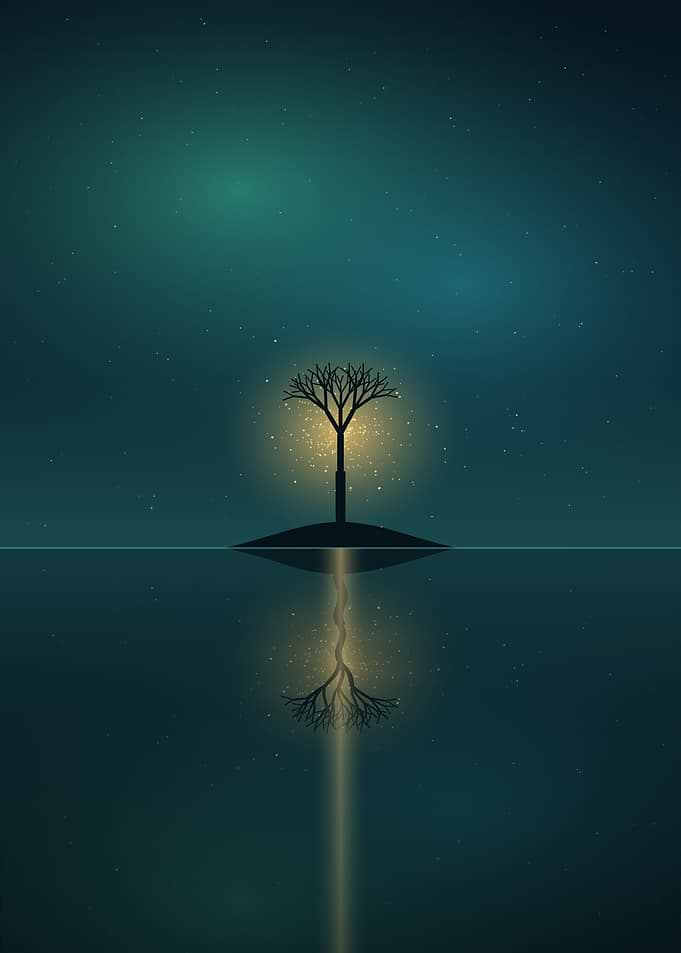 Tree of Light - Glowing Tree Reflected in Cosmic Water