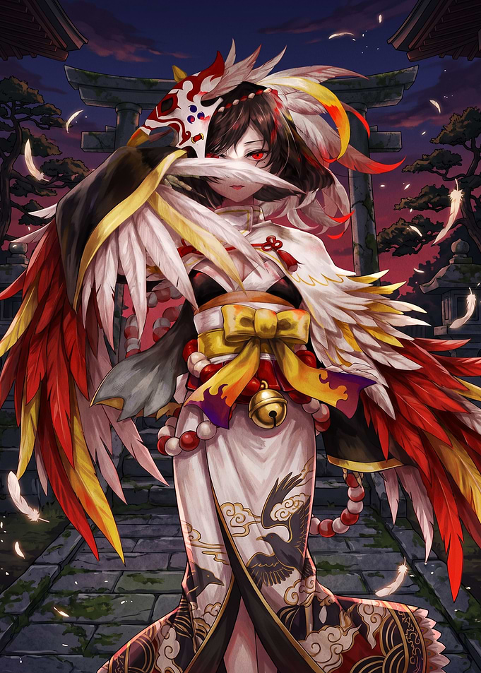 Anime Girl with Tengu Mask