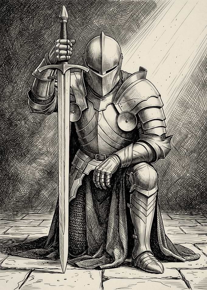 Kneeling Knight with Sword