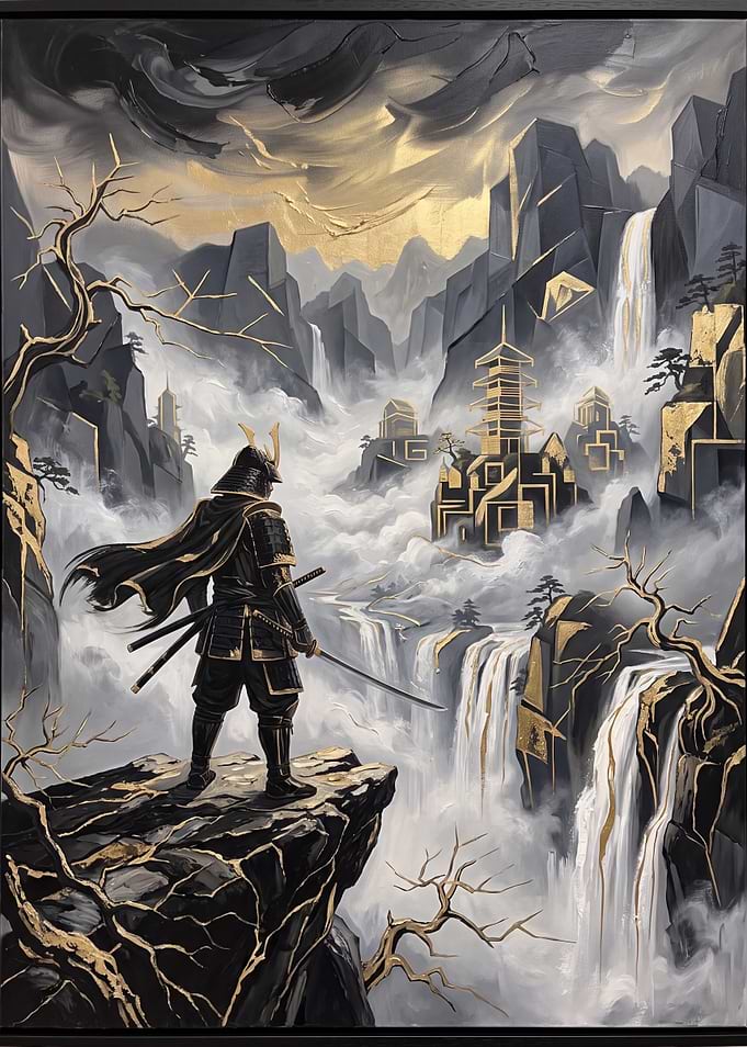 Samurai Standing Before Golden Mountain Temple