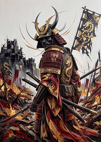 Samurai Warrior in Battle Scene