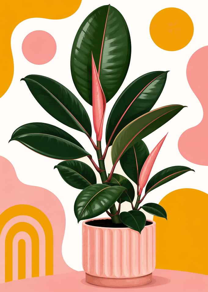 Rubber Plant in Pink Pot Maximalism Dopamine Plant