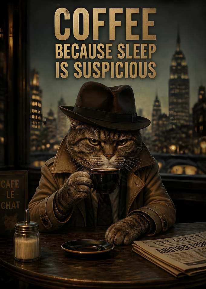 Coffee Cat Noir Because Sleep Is Suspicious