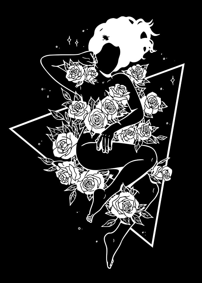 Minimalist Silhouette Woman with Roses