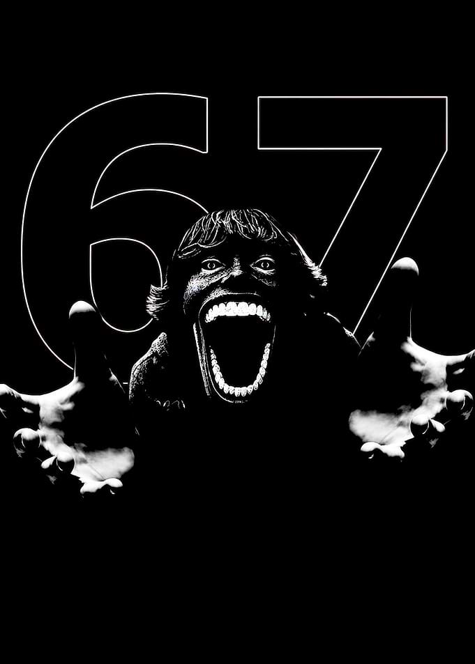 Creepy Screaming Figure with Number 67