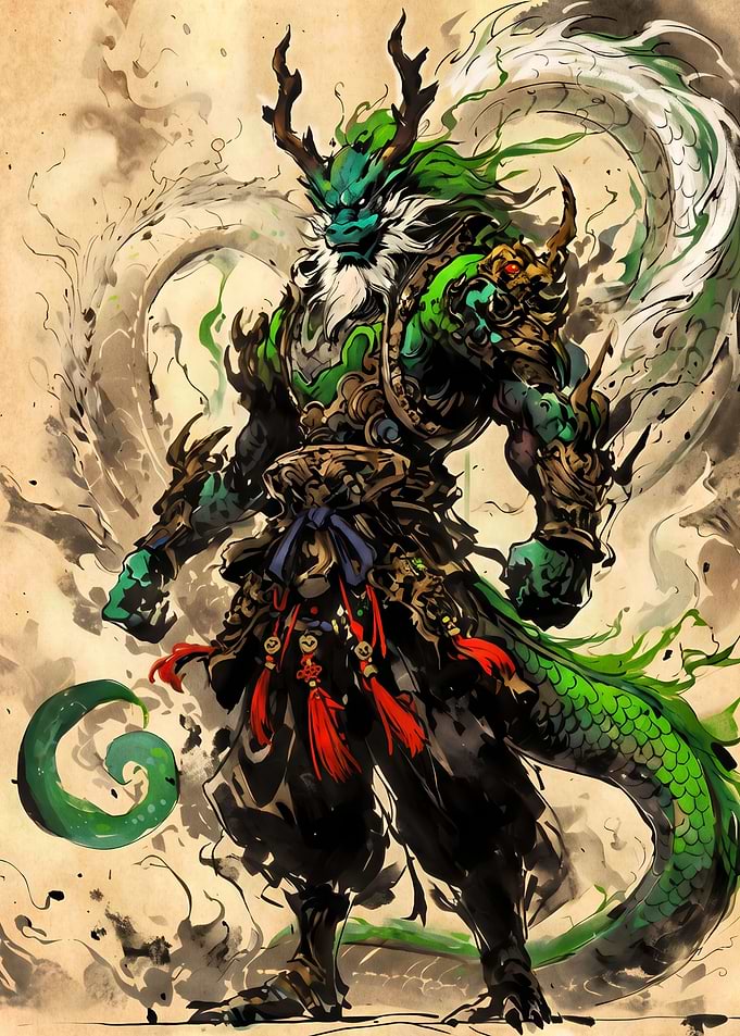 Majestic Green Dragon Warrior Illustration