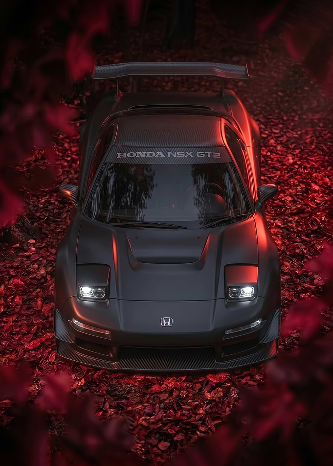 Matte Black Honda NSX GT2 in autumn art poster