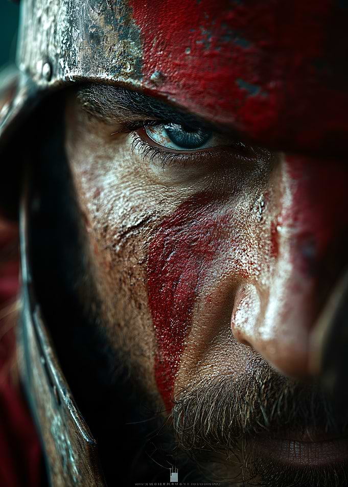 Intense Warrior Close-up Portrait