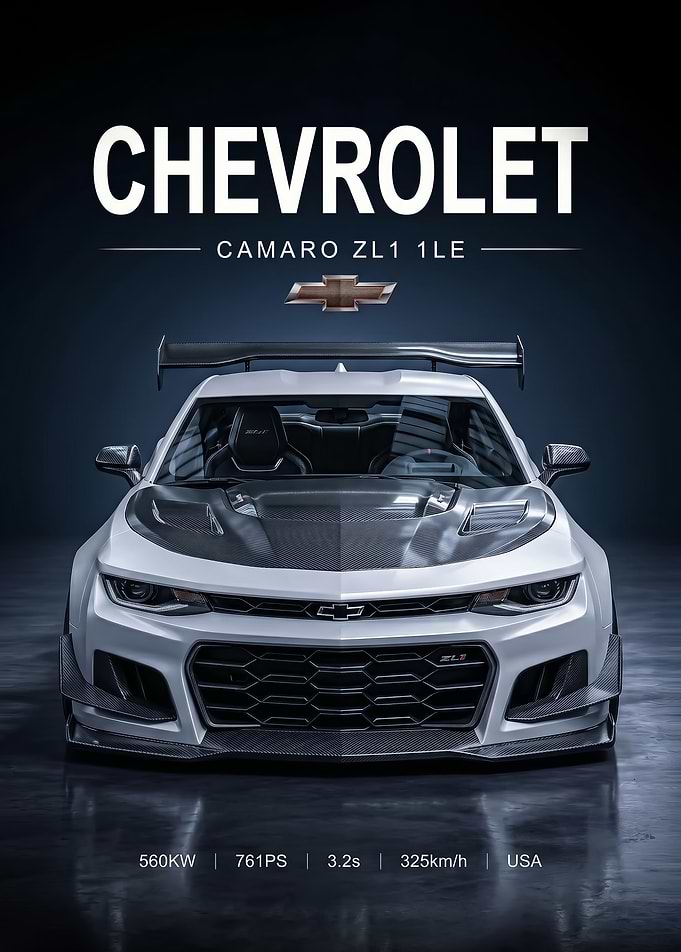 white sleek Chevrolet Camaro ZL1 1LE Poster