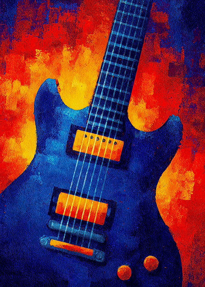 Abstract Blue Electric Guitar Art