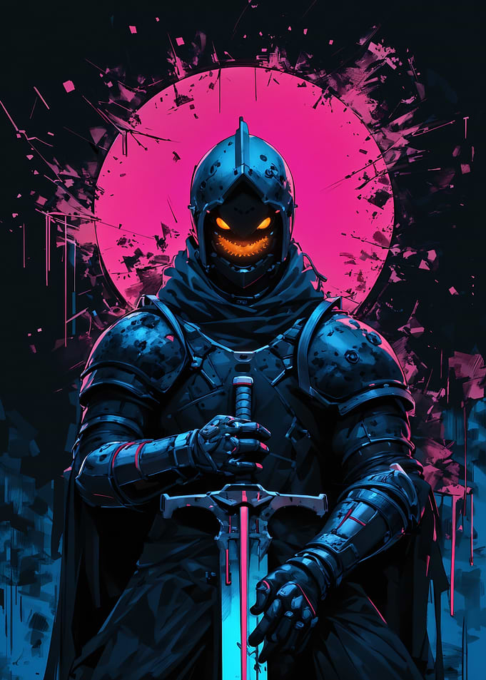 Dark Knight with Glowing Sword