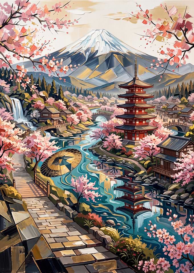Mount Fuji and Pagoda Landscape