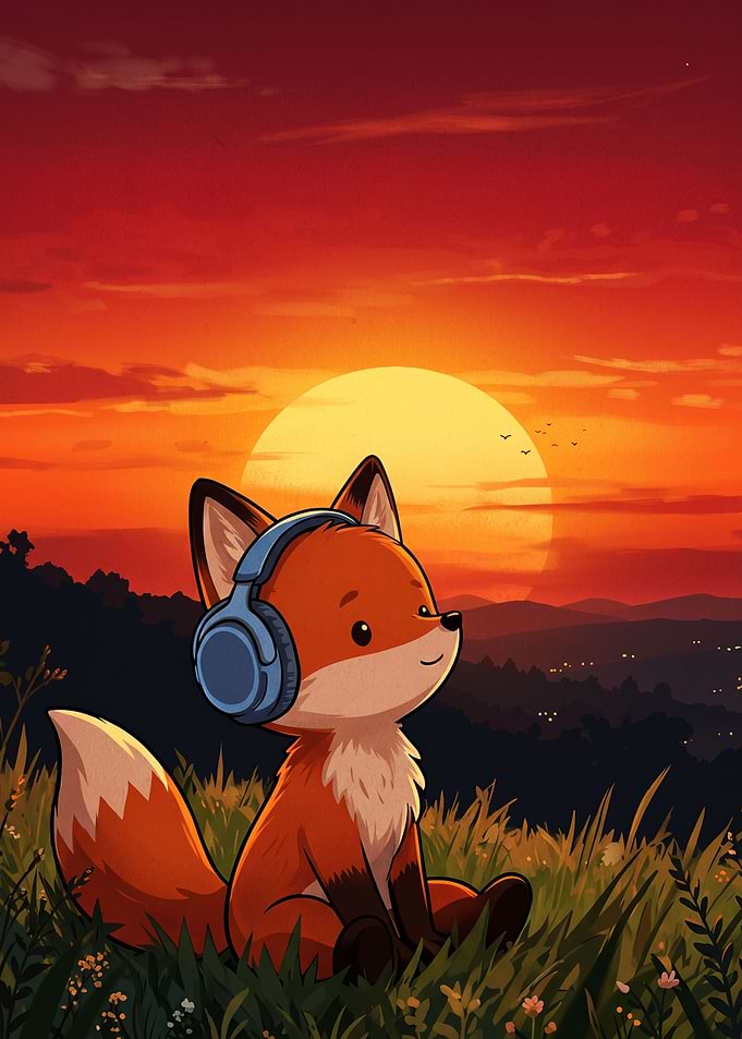 Cute Fox Listening to Music
