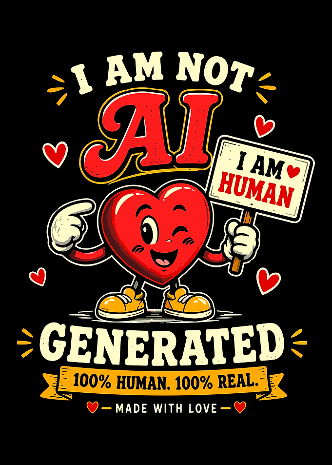 I Am Not AI Generated Funny Human Made Heart Cartoon Retro Poster Wall Art