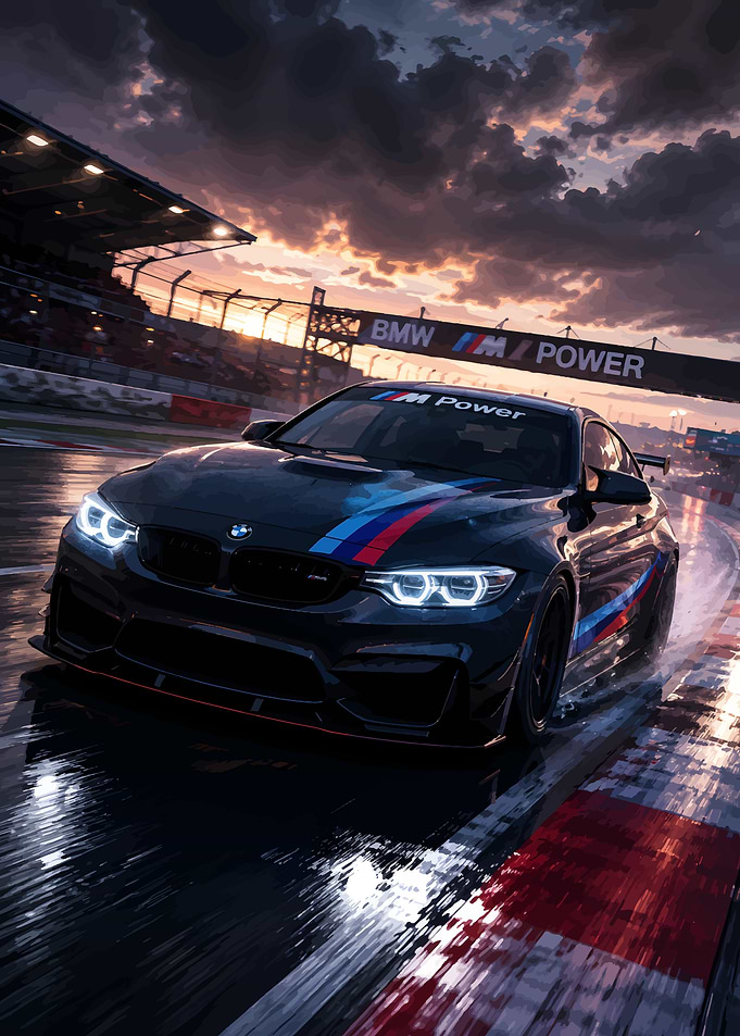 BMW M4 Racing on Wet Track