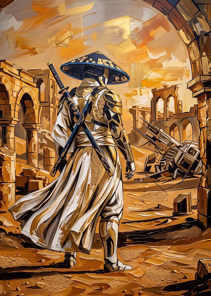 Futuristic Samurai in Desert Ruins