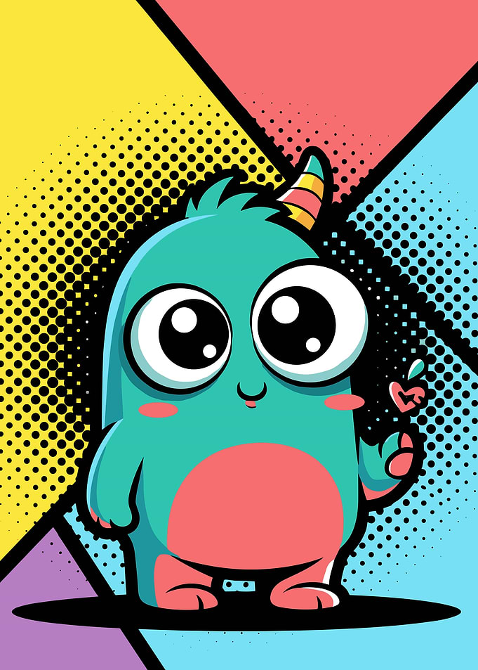 Cute Teal Monster Pop Art Illustration