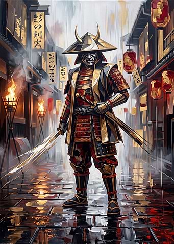 Samurai Warrior in Traditional Street