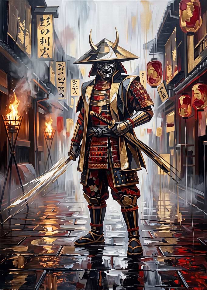 Samurai Warrior in Traditional Street