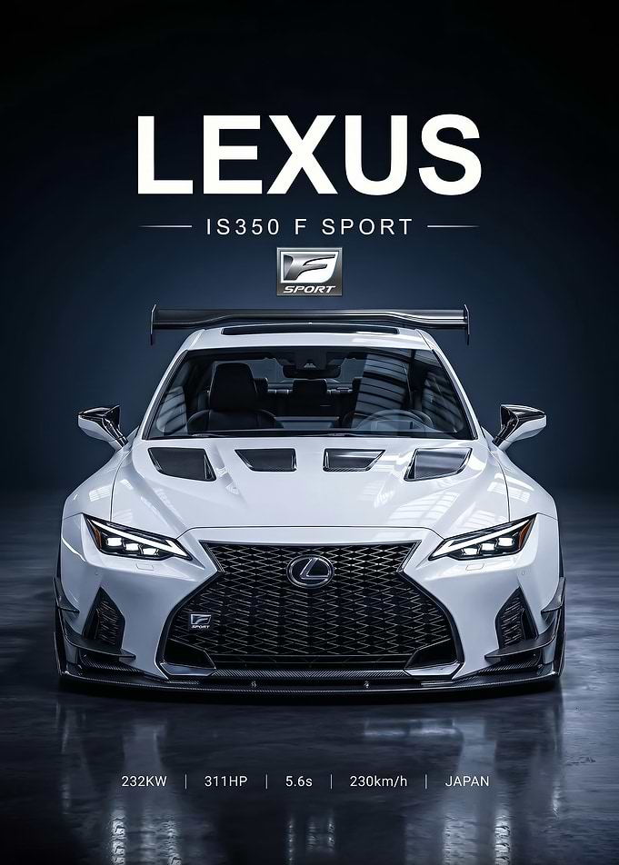 white sleek Lexus IS350 F Sport Poster