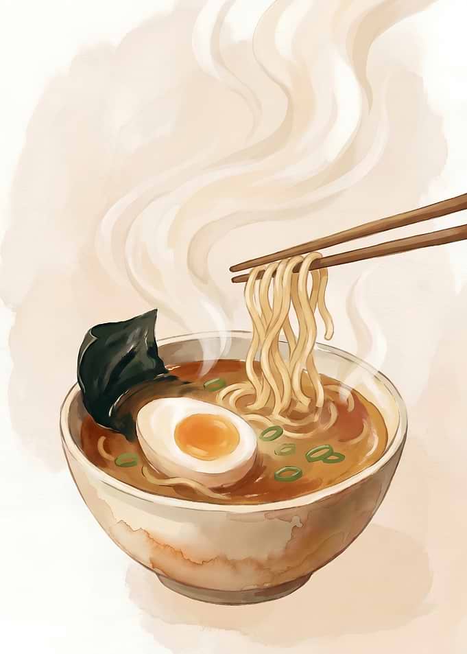 Steaming Ramen Bowl Soft Boiled Egg Chopsticks Japanese Cuisine