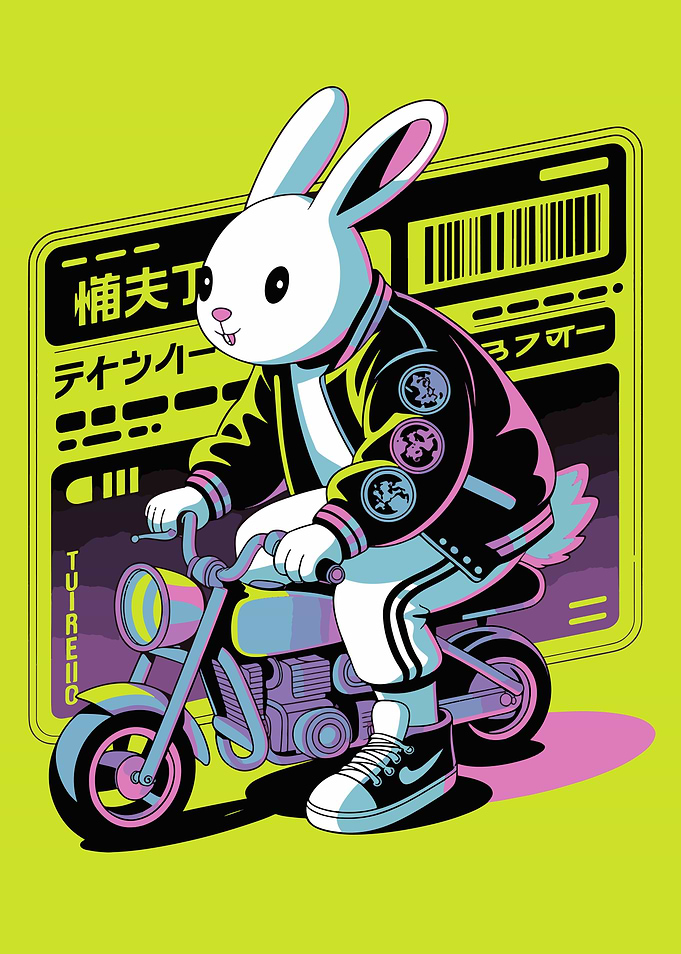 Cool Rabbit Riding a Motorcycle